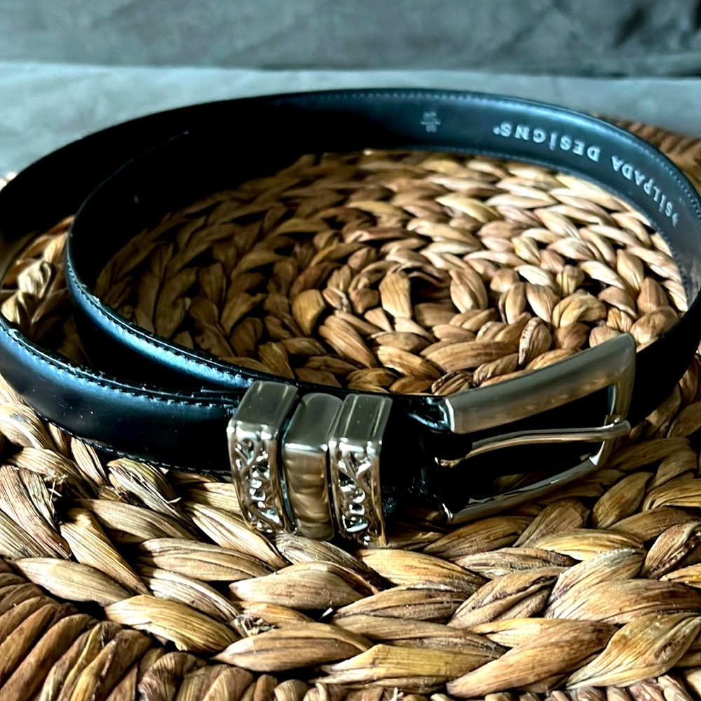 Silpada leather belt black with silver hardware medium